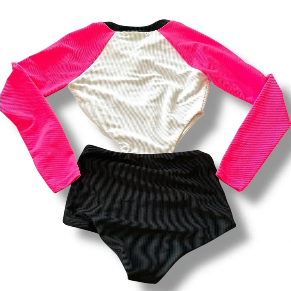 Beach Riot NWOT Women's‎ Pink/Black Bethany Rash Guard Long Sleeve Swimsuit Sz S - Picture 5 of 9